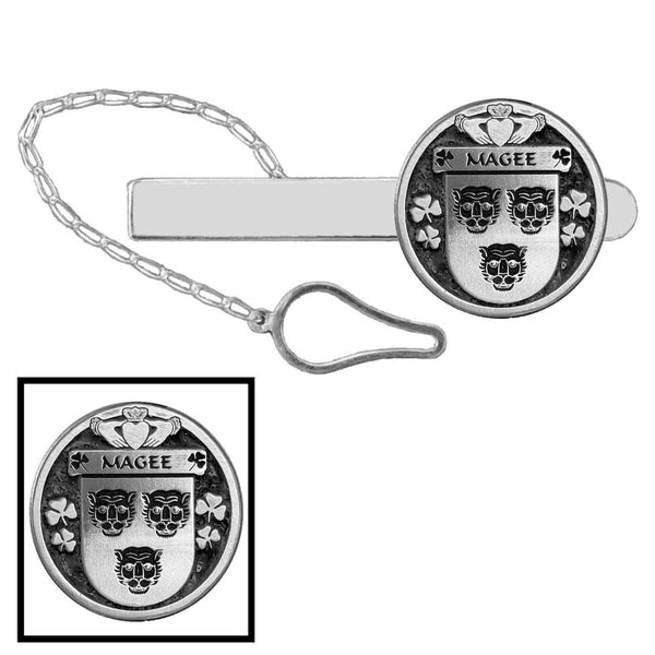 Magee Irish Coat of Arms Disk Loop Tie Bar ~ Sterling silver