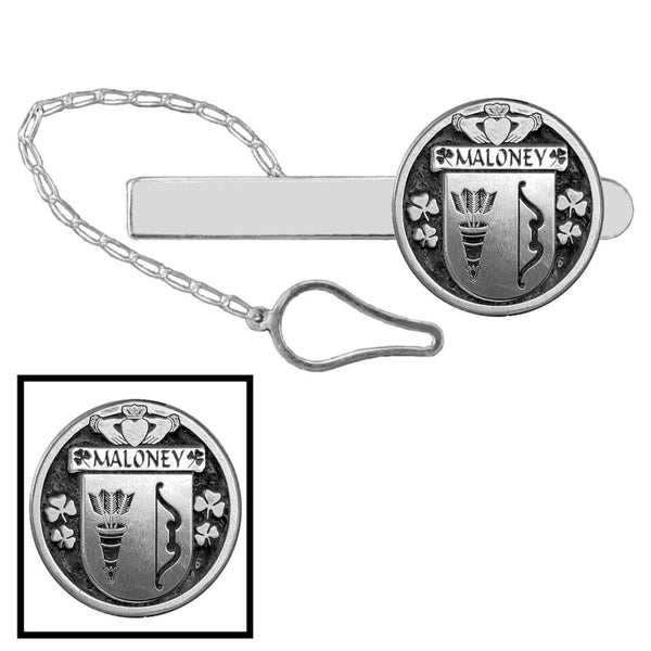 Maloney Irish Coat of Arms Disk Loop Tie Bar ~ Sterling silver