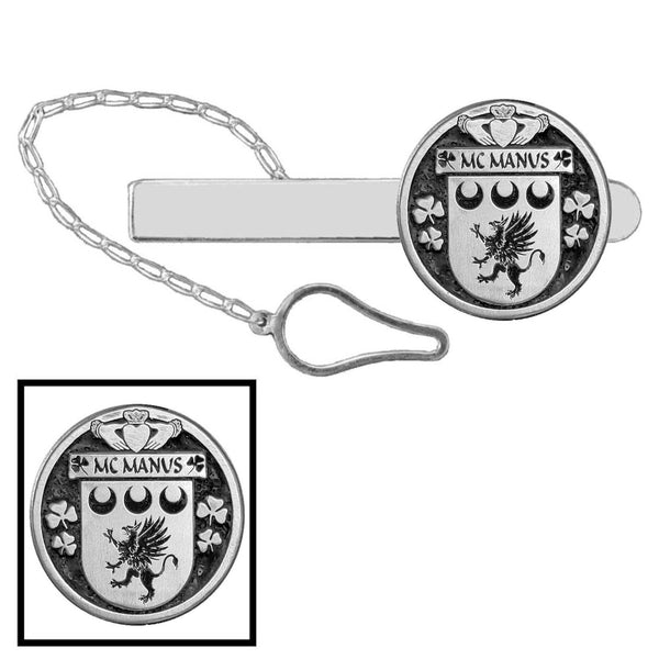 McManus Irish Coat of Arms Disk Loop Tie Bar ~ Sterling silver