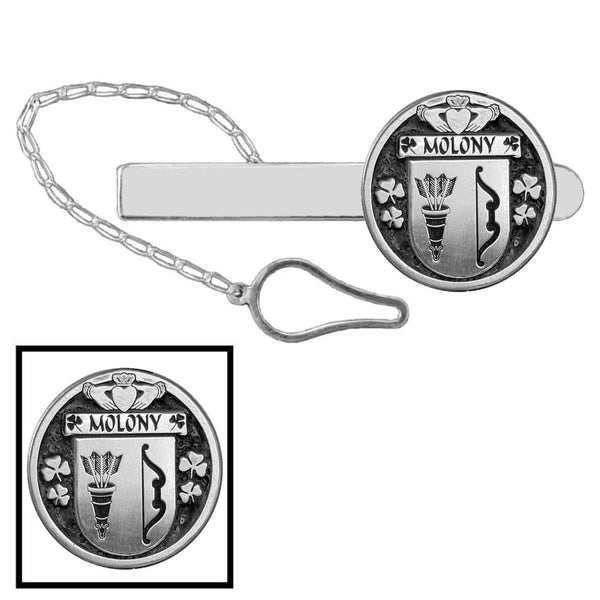 Molony Irish Coat of Arms Disk Loop Tie Bar ~ Sterling silver