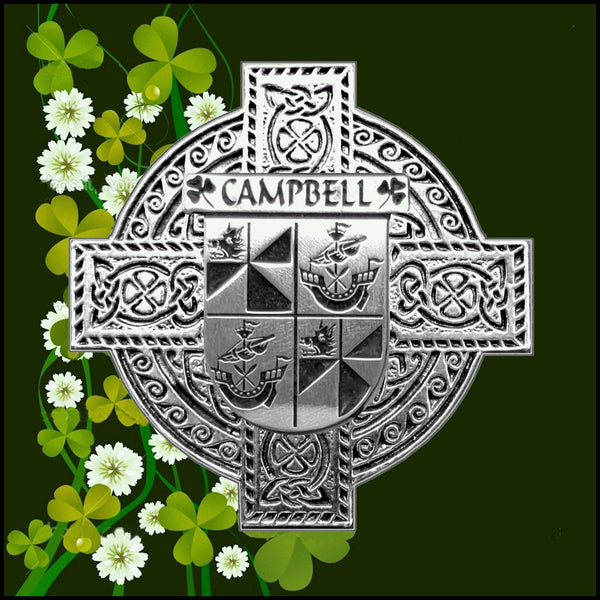 Campbell Irish Celtic Cross Badge 8 oz. Flask Green, Black or Stainless