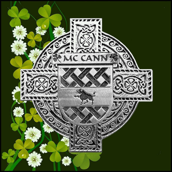 McCann Irish Celtic Cross Badge 8 oz. Flask Green, Black or Stainless
