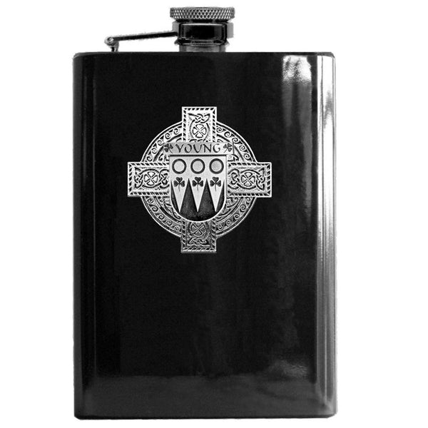 Young Irish Celtic Cross Badge 8 oz. Flask Green, Black or Stainless