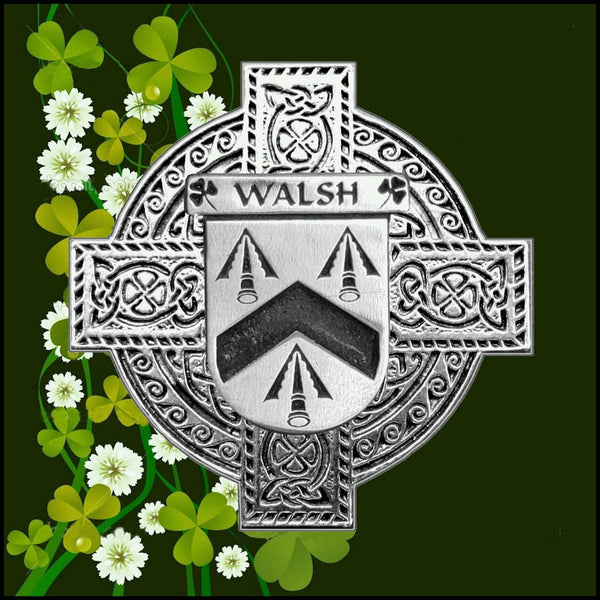 Walsh Irish Celtic Cross Badge 8 oz. Flask Green, Black or Stainless