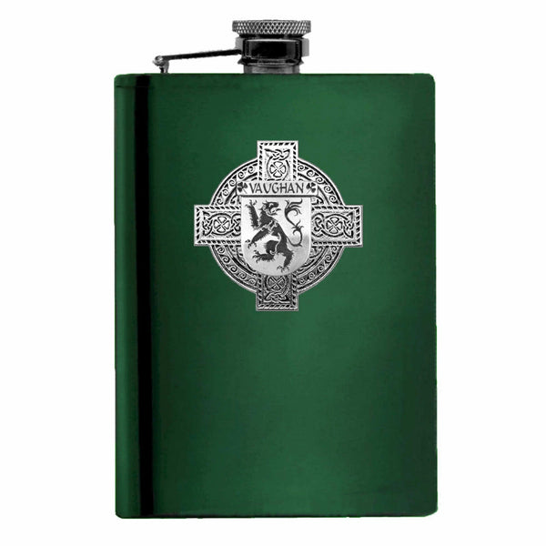 Vaughan Irish Celtic Cross Badge 8 oz. Flask Green, Black or Stainless