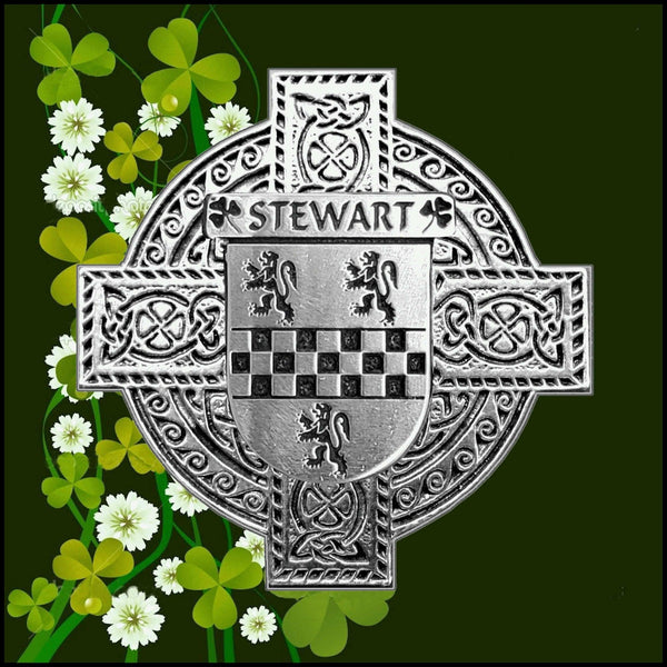 Stewart Irish Celtic Cross Badge 8 oz. Flask Green, Black or Stainless