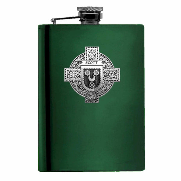 Scott Irish Celtic Cross Badge 8 oz. Flask Green, Black or Stainless