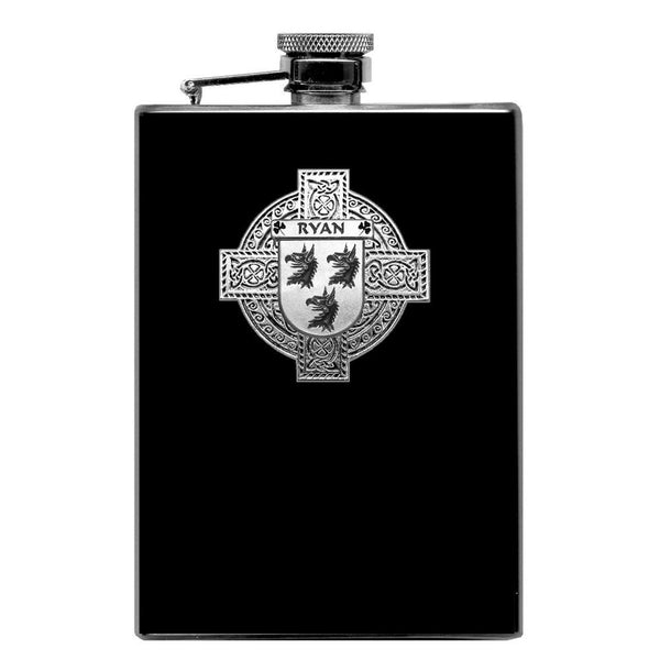 Ryan Irish Celtic Cross Badge 8 oz. Flask Green, Black or Stainless