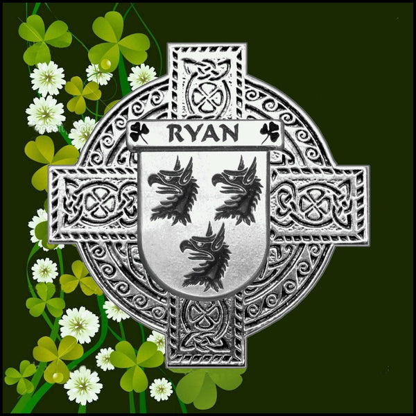 Ryan Irish Celtic Cross Badge 8 oz. Flask Green, Black or Stainless