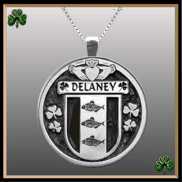 Delaney Irish Coat of Arms Disk Pendant, Irish