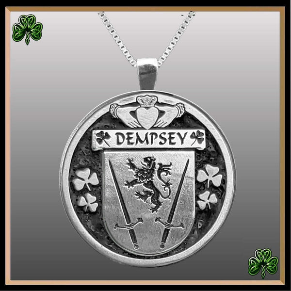 Dempsey Irish Coat of Arms Disk Pendant, Irish