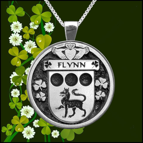 Flynn Irish Coat of Arms Disk Pendant, Irish