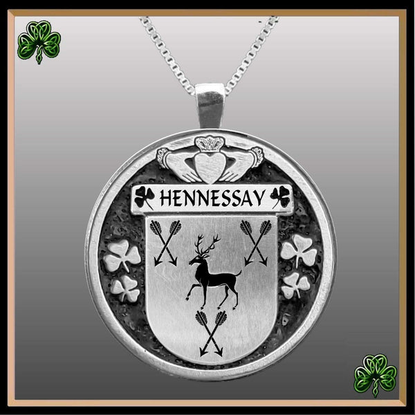 Hennessay Irish Coat of Arms Disk Pendant, Irish