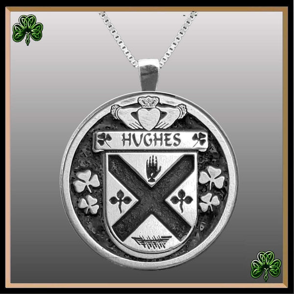 Hughes Irish Coat of Arms Disk Pendant, Irish