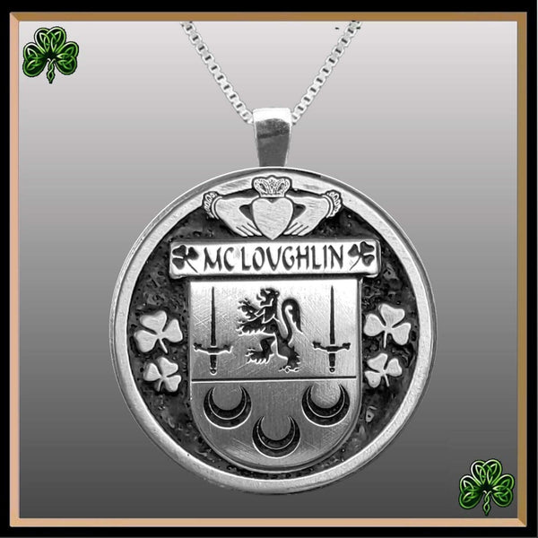 McLoughlin Irish Coat of Arms Disk Pendant, Irish