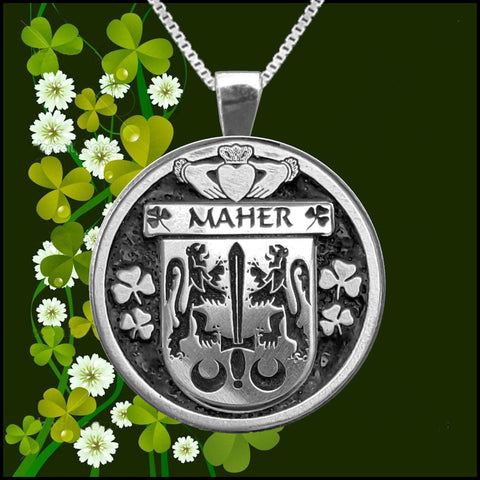 Maher Irish Coat of Arms Disk Pendant, Irish