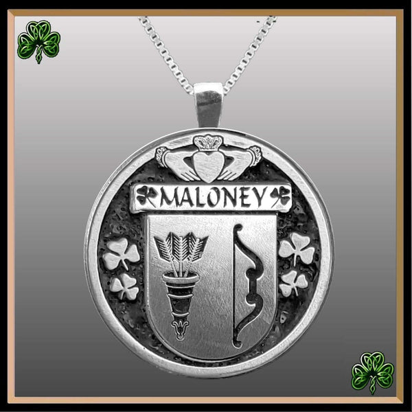 Maloney Irish Coat of Arms Disk Pendant, Irish