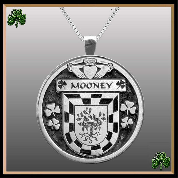 Mooney Irish Coat of Arms Disk Pendant, Irish