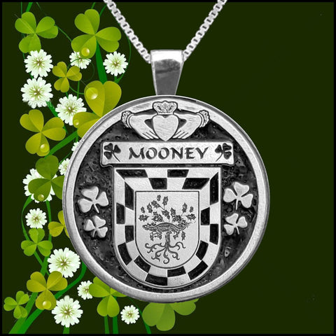 Mooney Irish Coat of Arms Disk Pendant, Irish