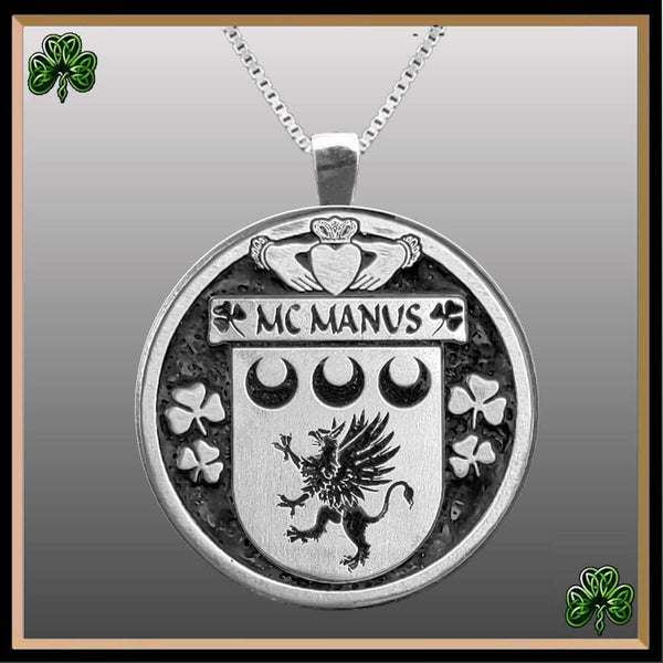 McManus Irish Coat of Arms Disk Pendant, Irish