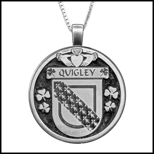 Quigley Irish Coat of Arms Disk Pendant, Irish