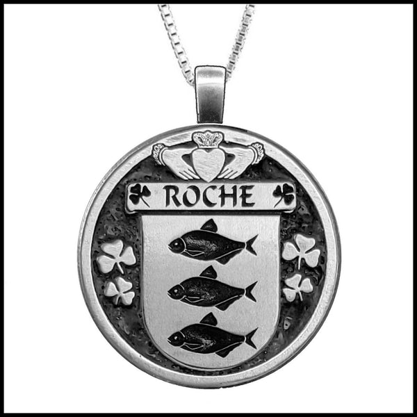 Roche Irish Coat of Arms Disk Pendant, Irish