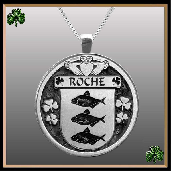 Roche Irish Coat of Arms Disk Pendant, Irish