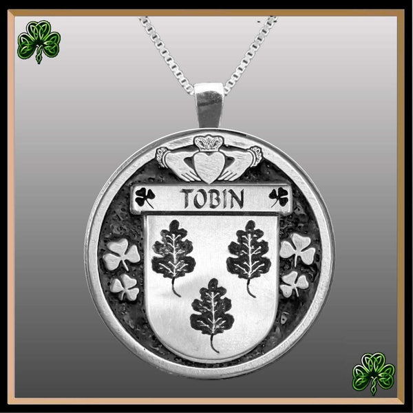 Tobin Irish Coat of Arms Disk Pendant, Irish