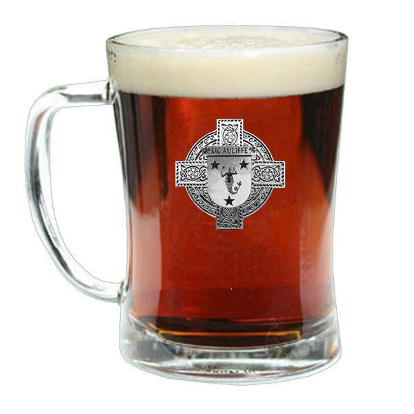 Mc Auliffe Irish Coat of Arms Badge Glass Beer Mug