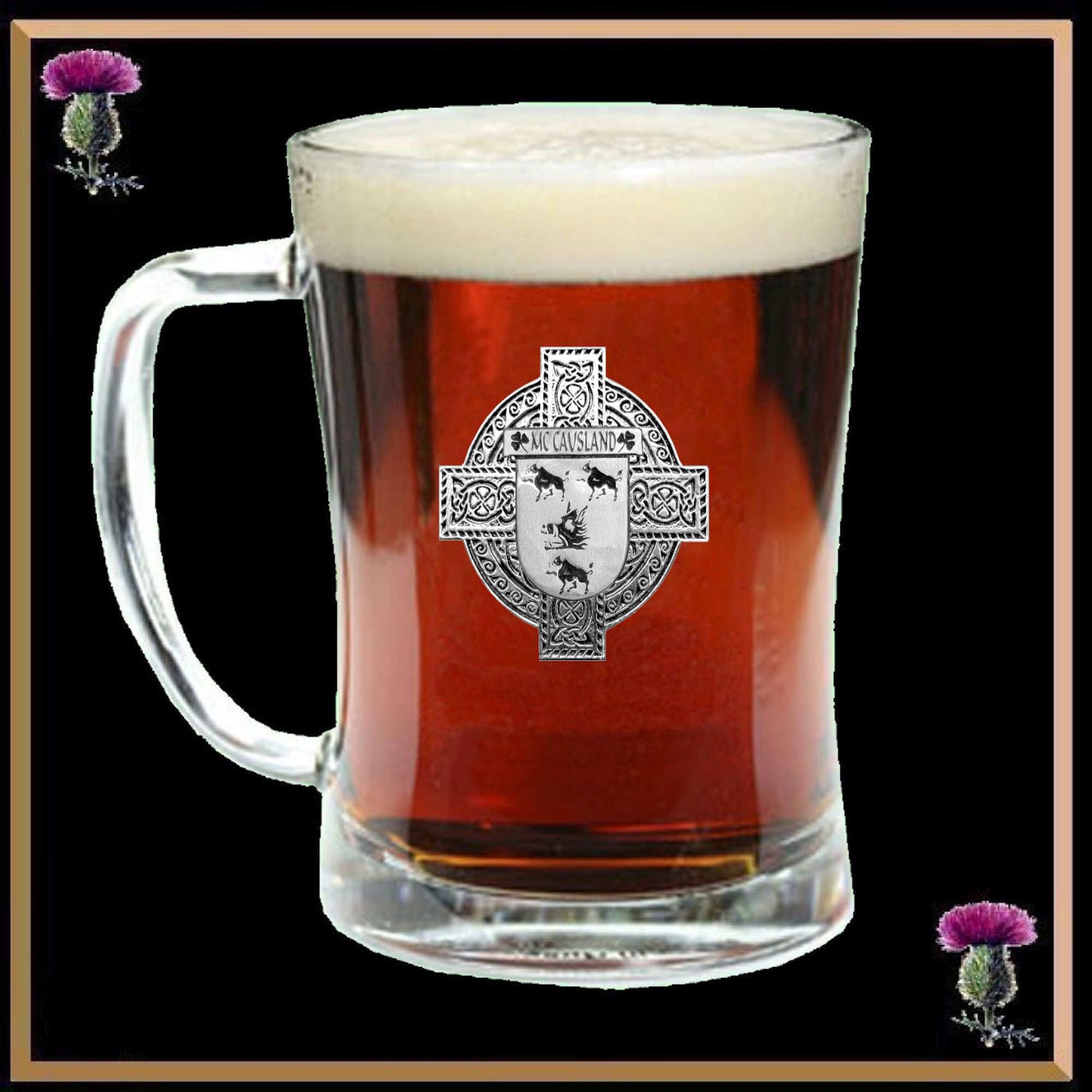 Mc Causland Irish Coat of Arms Badge Glass Beer Mug