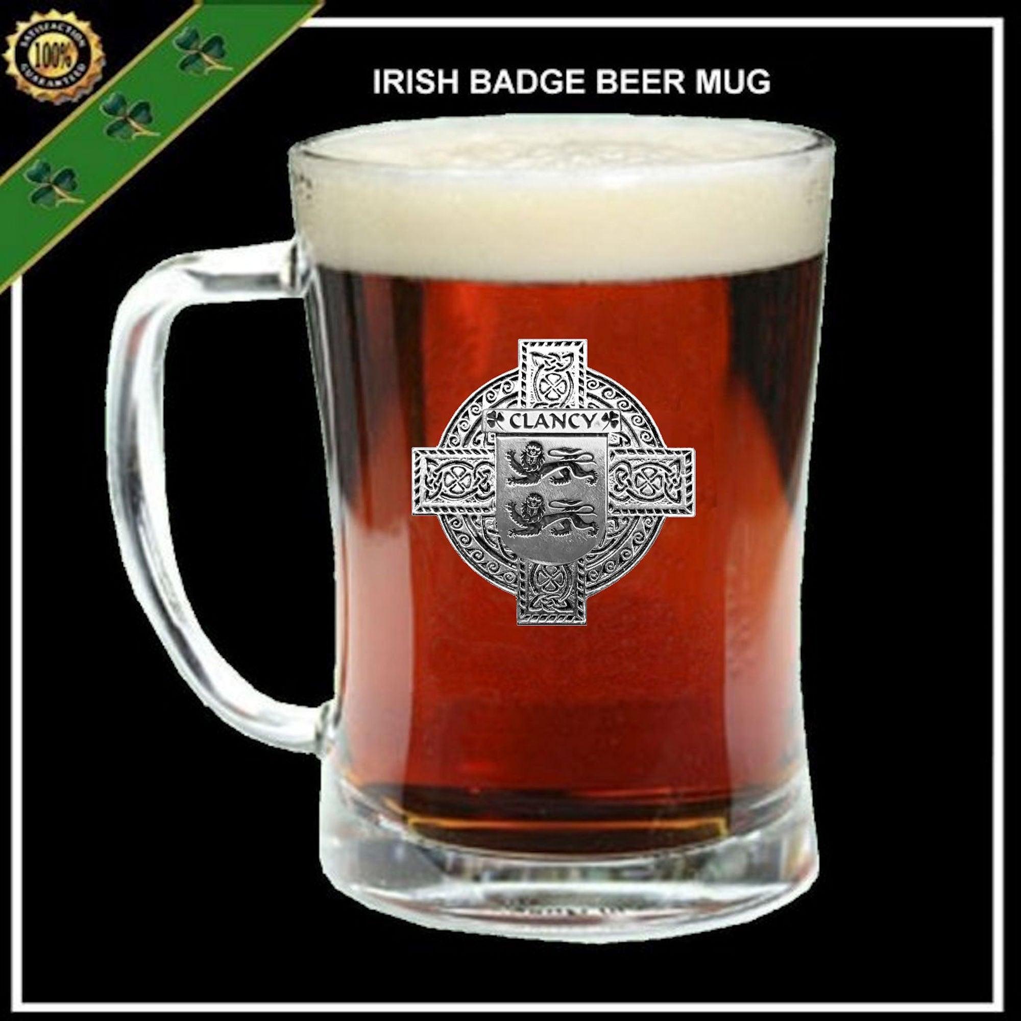 Clancy Irish Coat of Arms Badge Glass Beer Mug