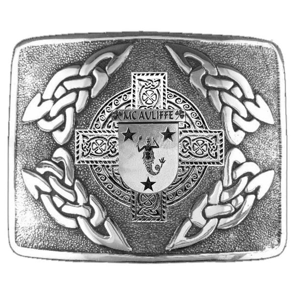 McAuliffe Irish Coat of Arms Interlace Kilt Buckle