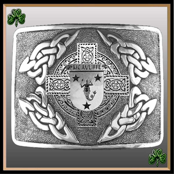 McAuliffe Irish Coat of Arms Interlace Kilt Buckle