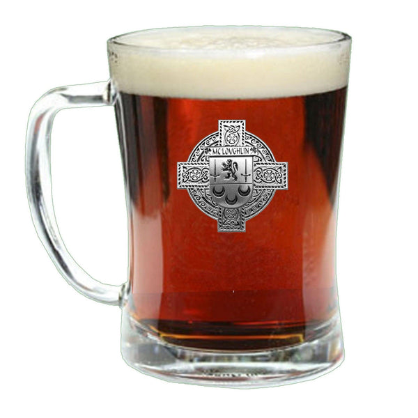 McLoughlin Irish Coat of Arms Badge Glass Beer Mug