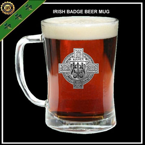 Maher Irish Coat of Arms Badge Glass Beer Mug