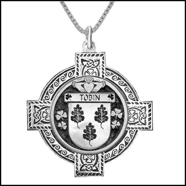 Tobin Irish Coat of Arms Celtic Cross Pendant ~ IP04 