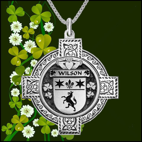 Wilson Irish Coat of Arms Celtic Cross Pendant ~ IP04 