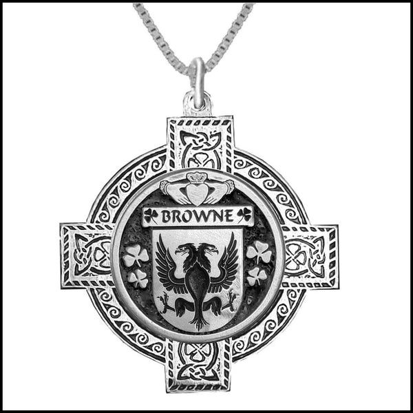 Browne Irish Coat of Arms Celtic Cross Pendant ~ IP04