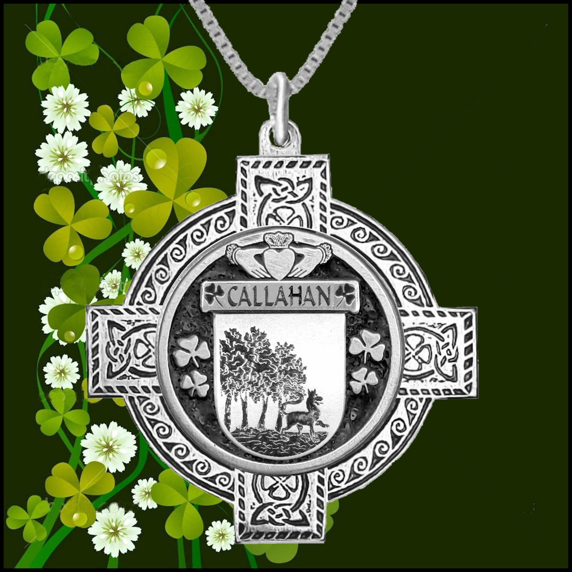 Callahan Irish Coat of Arms Celtic Cross Pendant ~ IP04