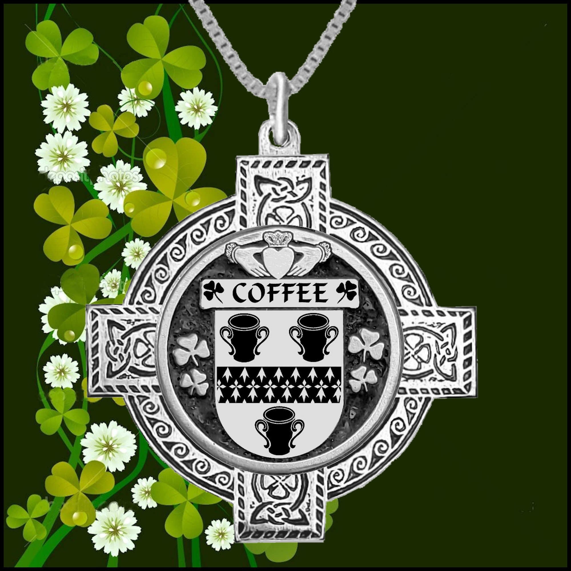 Coffee Irish Coat of Arms Celtic Cross Pendant ~ IP04