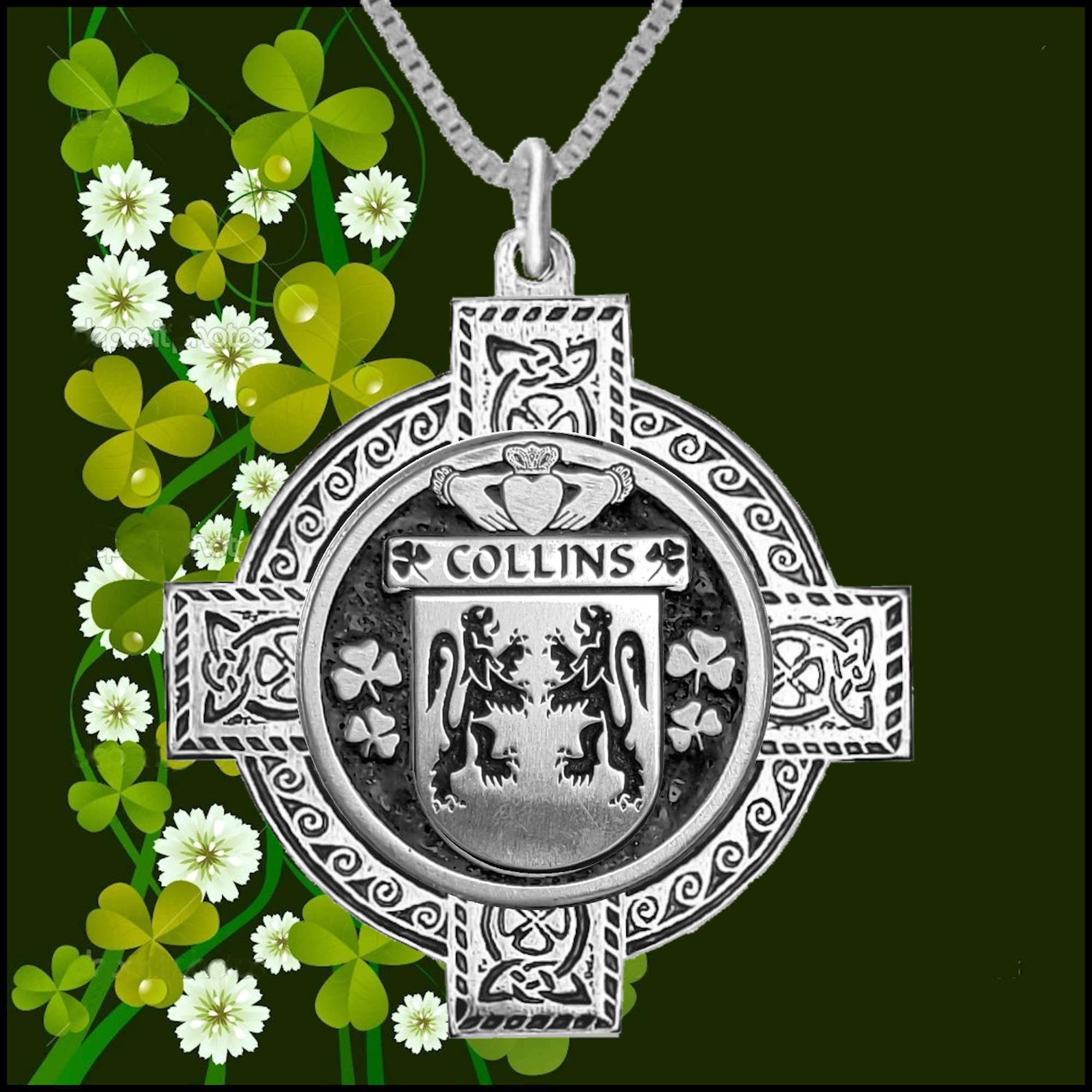 Collins Irish Coat of Arms Celtic Cross Pendant ~ IP04