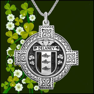 Delaney Irish Coat of Arms Celtic Cross Pendant ~ IP04