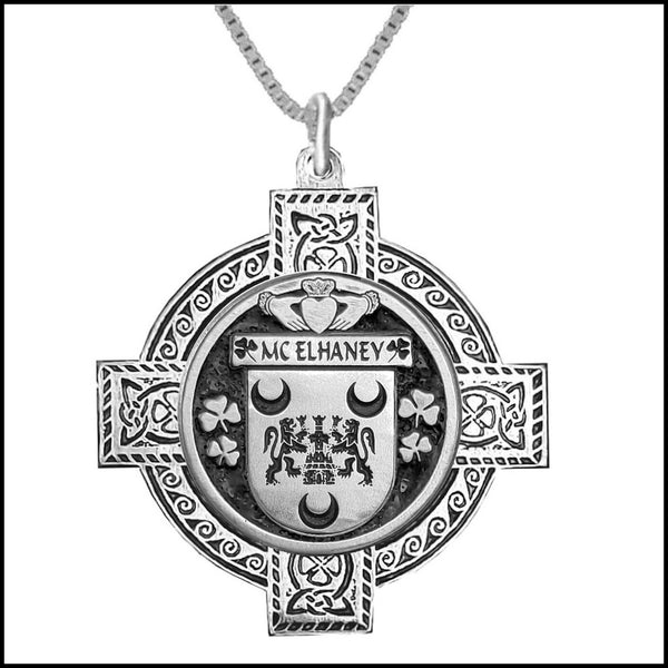 McElhaney Irish Coat of Arms Celtic Cross Pendant ~ IP04