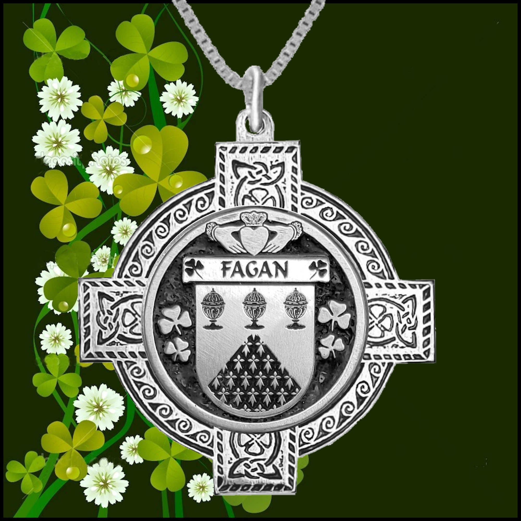 Fagan Irish Coat of Arms Celtic Cross Pendant ~ IP04