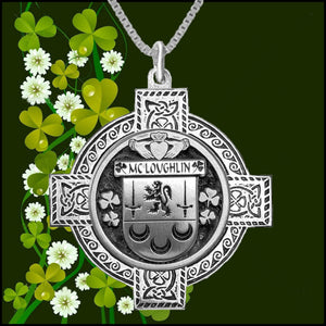 McLoughlin Irish Coat of Arms Celtic Cross Pendant ~ IP04
