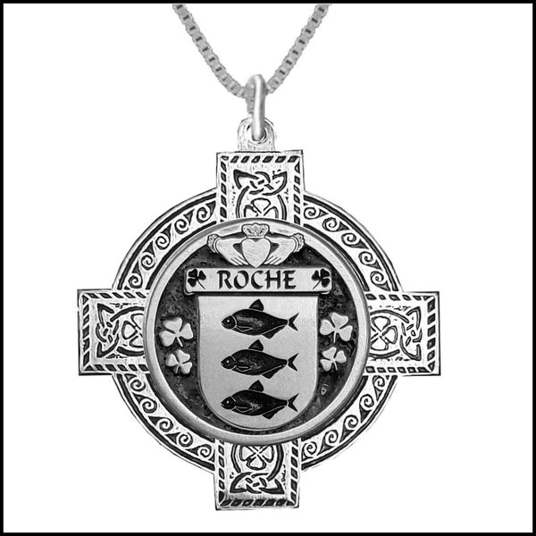 Roche Irish Coat of Arms Celtic Cross Pendant ~ IP04