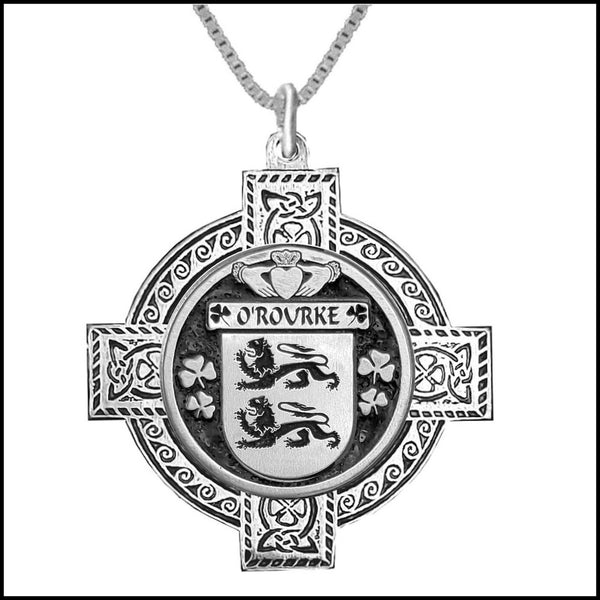 O'Rourke Irish Coat of Arms Celtic Cross Pendant ~ IP04