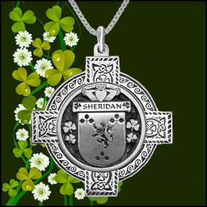 Sheridan Irish Coat of Arms Celtic Cross Pendant ~ IP04