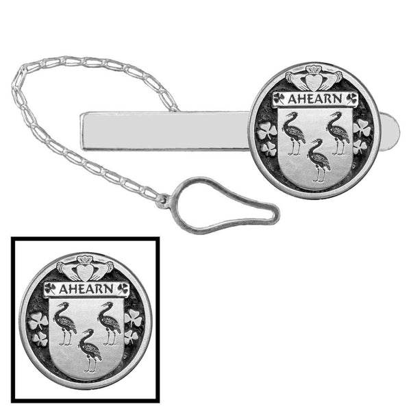 Ahearn Irish Coat of Arms Disk Loop Tie Bar ~ Sterling silver