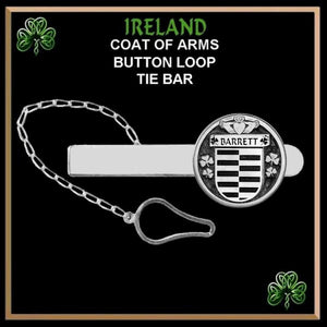 Barrett Irish Coat of Arms Disk Loop Tie Bar ~ Sterling silver